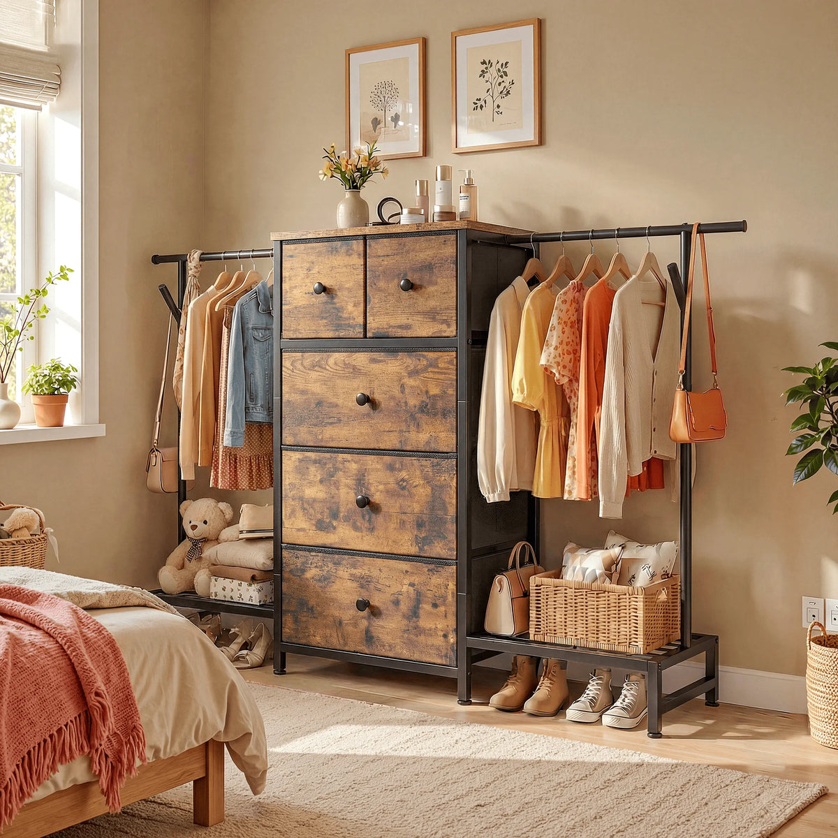 EnHomee 3In1 Fabric Dresser With Integrated Shoe Rack