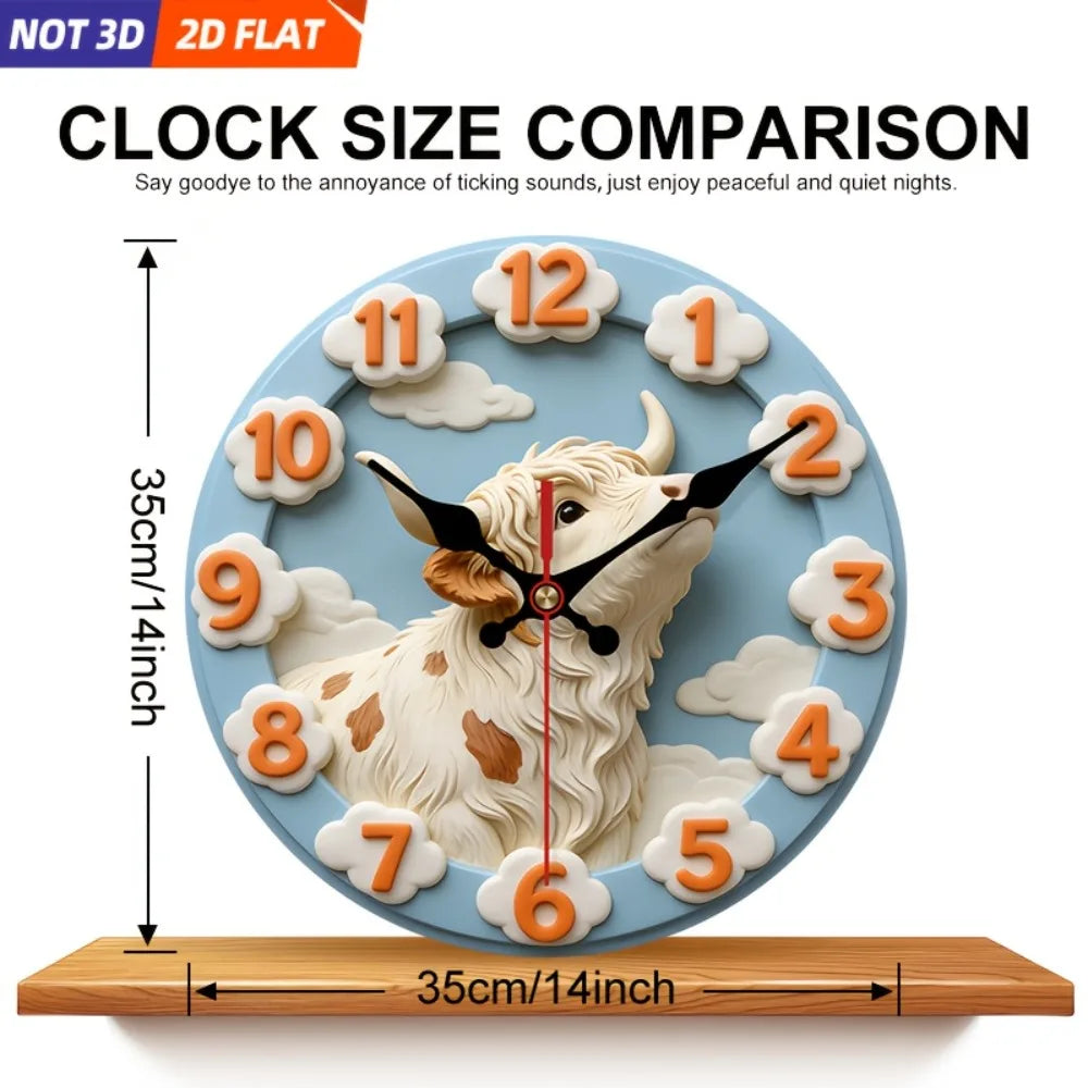 XMSJ Silent Cow Cloud Wooden Wall Clock Creative Bedroom Decor