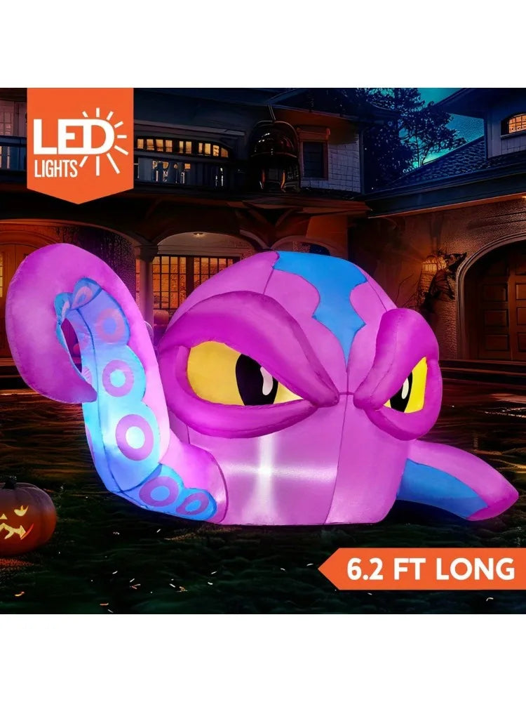 Halloween Inflatable Purple Octopus Window Breakout Decor With LED Lights