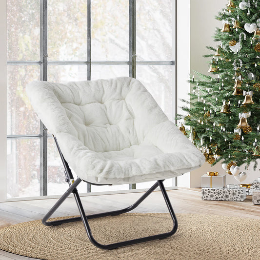 JHK Cozy Faux Fur Folding Saucer Chair With Metal Frame
