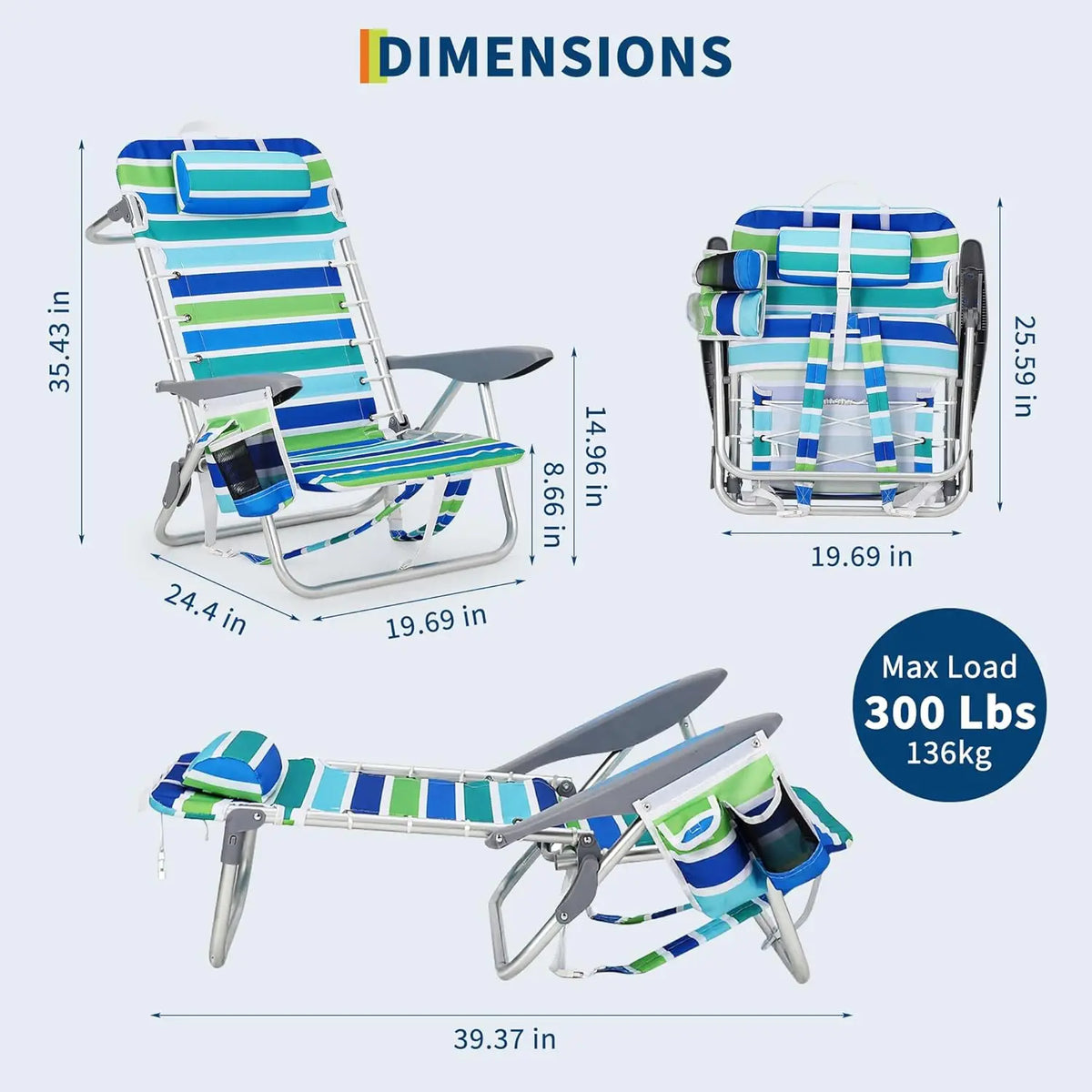 HiMISS Portable Folding Backpack Beach Chair With Cup Holder
