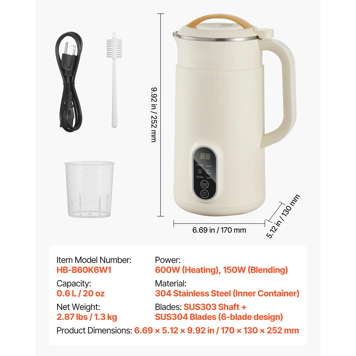 Vevor 8-In-1 Electric Nut Milk Maker With Auto Clean Cycle