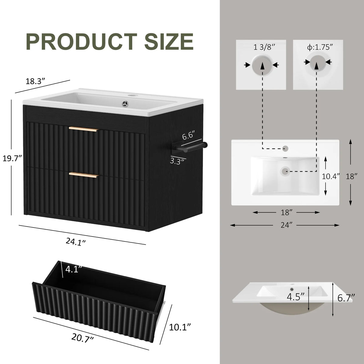 Evokeden Floating Wall Bathroom Vanity Cabinet With Basin