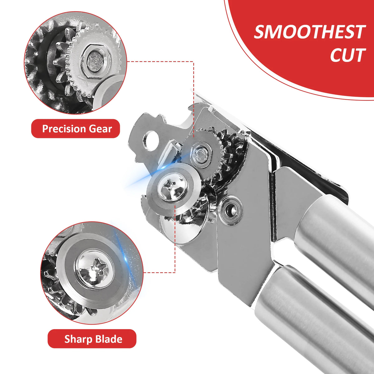 Stainless Steel Manual Can Opener With Safe Side Cutting Blade