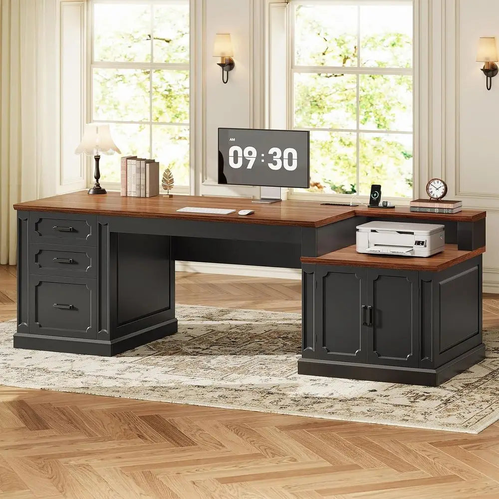 Executive Office Computer Desk With Integrated Storage And Power Outlet