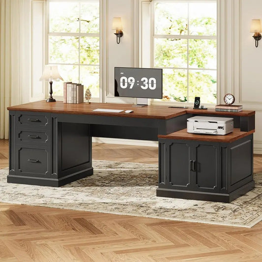 Executive Office Computer Desk With Integrated Storage And Power Outlet