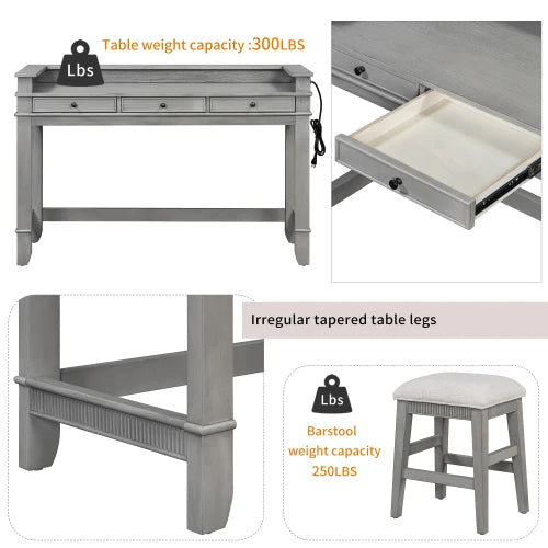 Four Piece Dining Table Set With Integrated Storage Drawers
