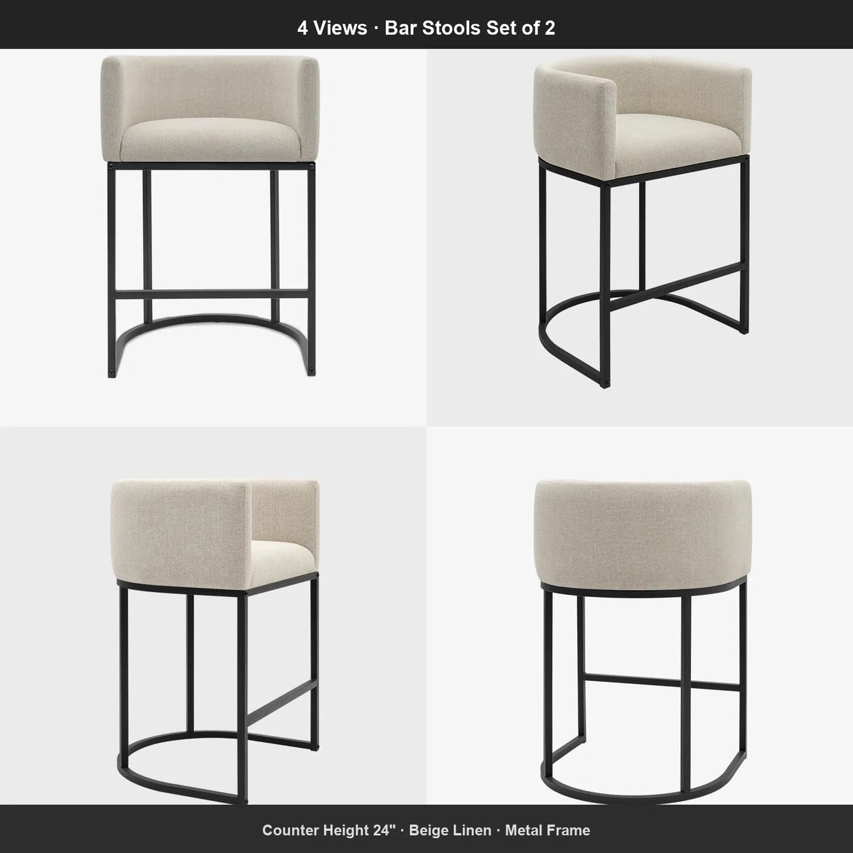 Premium Counter Height Dining Bar Stools With Elegant Linen Upholstery