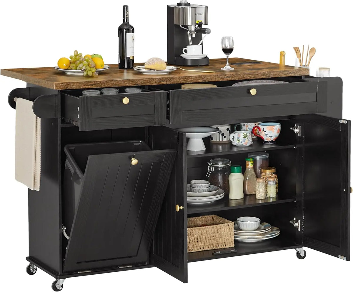 Onbrill Rolling Kitchen Island With Storage Cabinet And Power Outlet