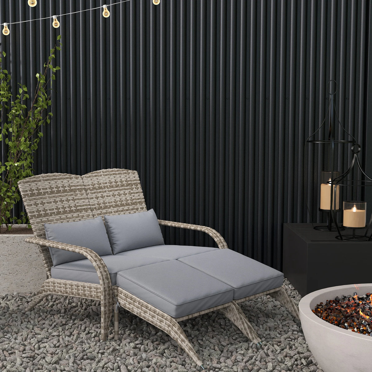 Outsunny Outdoor Wicker Adirondack Fire Pit Chair With Cushion