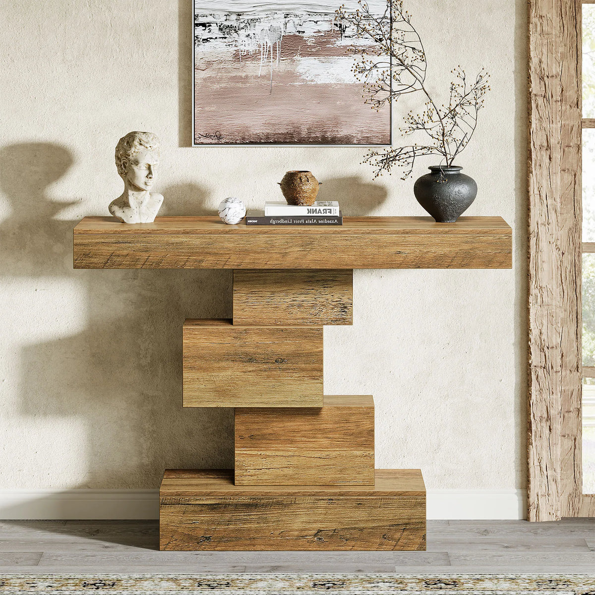 Tribesigns Farmhouse Console Table With Geometric Wooden Base