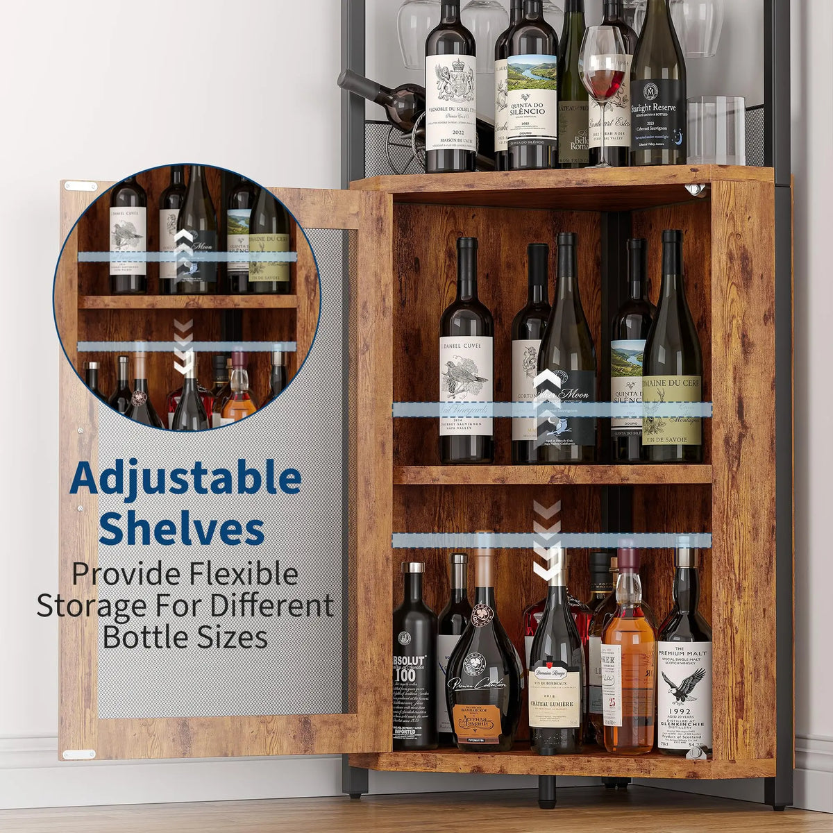 HiMISS Corner Bar Wine Cabinet With LED Light And Rack