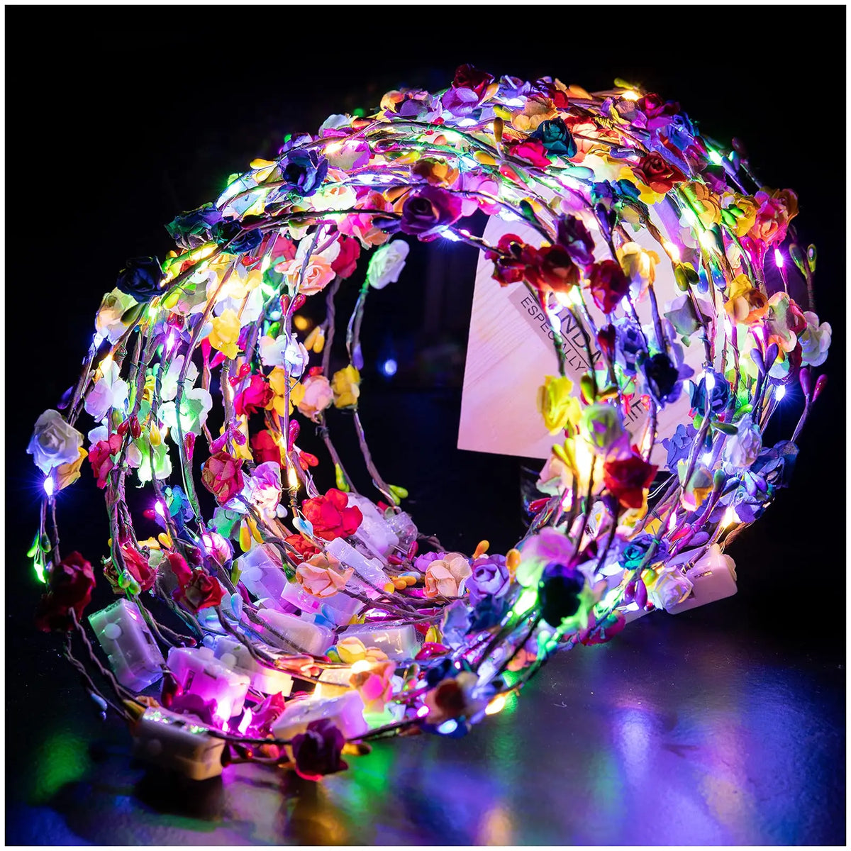 LED Light Up Paper Rose Wreath Headbands for Wedding Parties