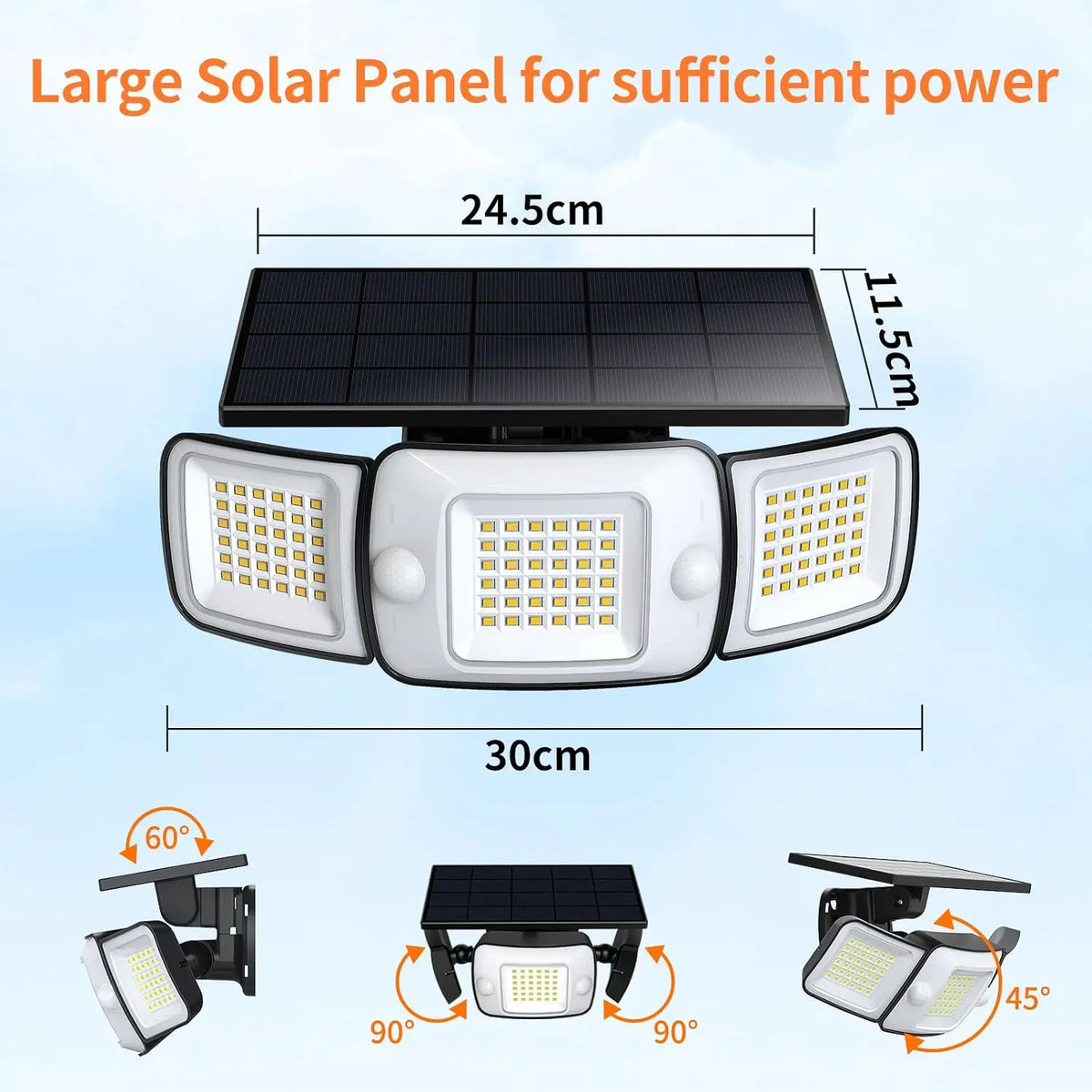 Intelamp Dimmable Solar Flood Light With Dual Motion Sensors