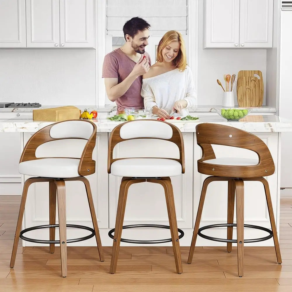 Mid Century Swivel Bar Stools Set Of Three With Back