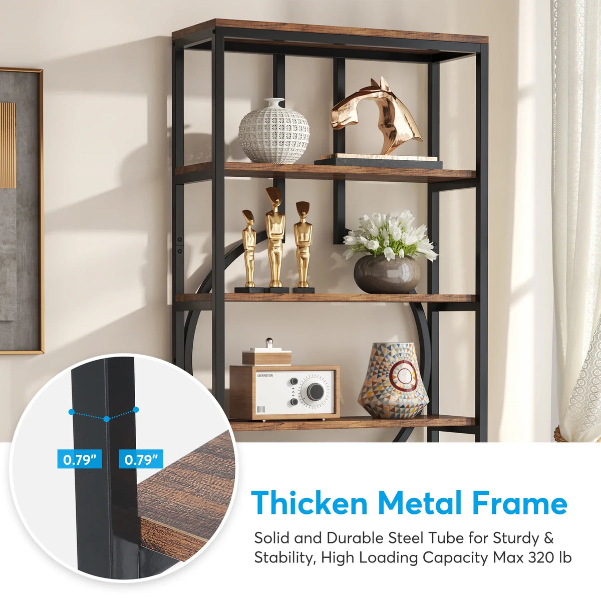 Tribesigns Industrial Library Bookcase With Metal Frame And Wood Shelves