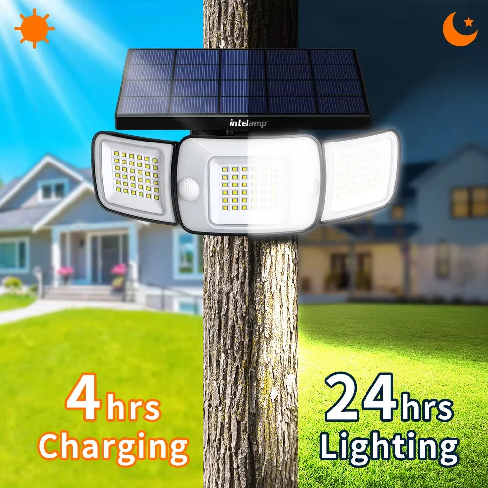 Intelamp Dimmable Solar Flood Light With Dual Motion Sensors