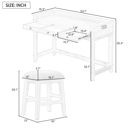 Four Piece Dining Table Set With Integrated Storage Drawers