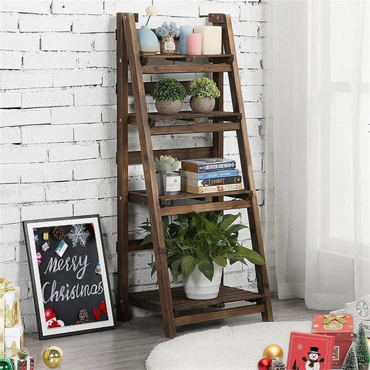 Folding Wooden Storage Ladder Shelf For Indoor Display