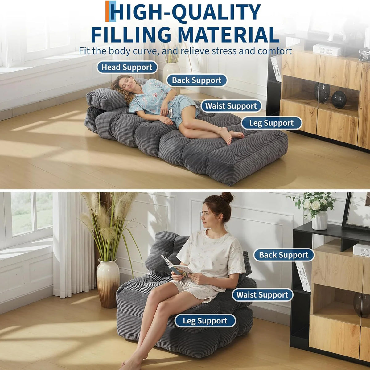 HiMISS Folding Convertible Sofa Bed With Pillow And Side Pocket