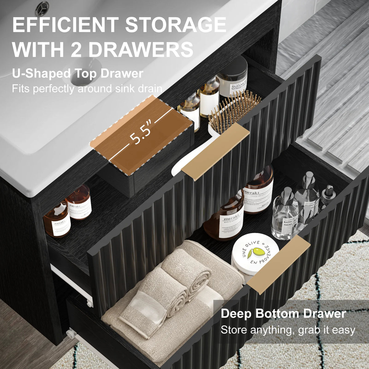 Evokeden Floating Wall Bathroom Vanity Cabinet With Basin