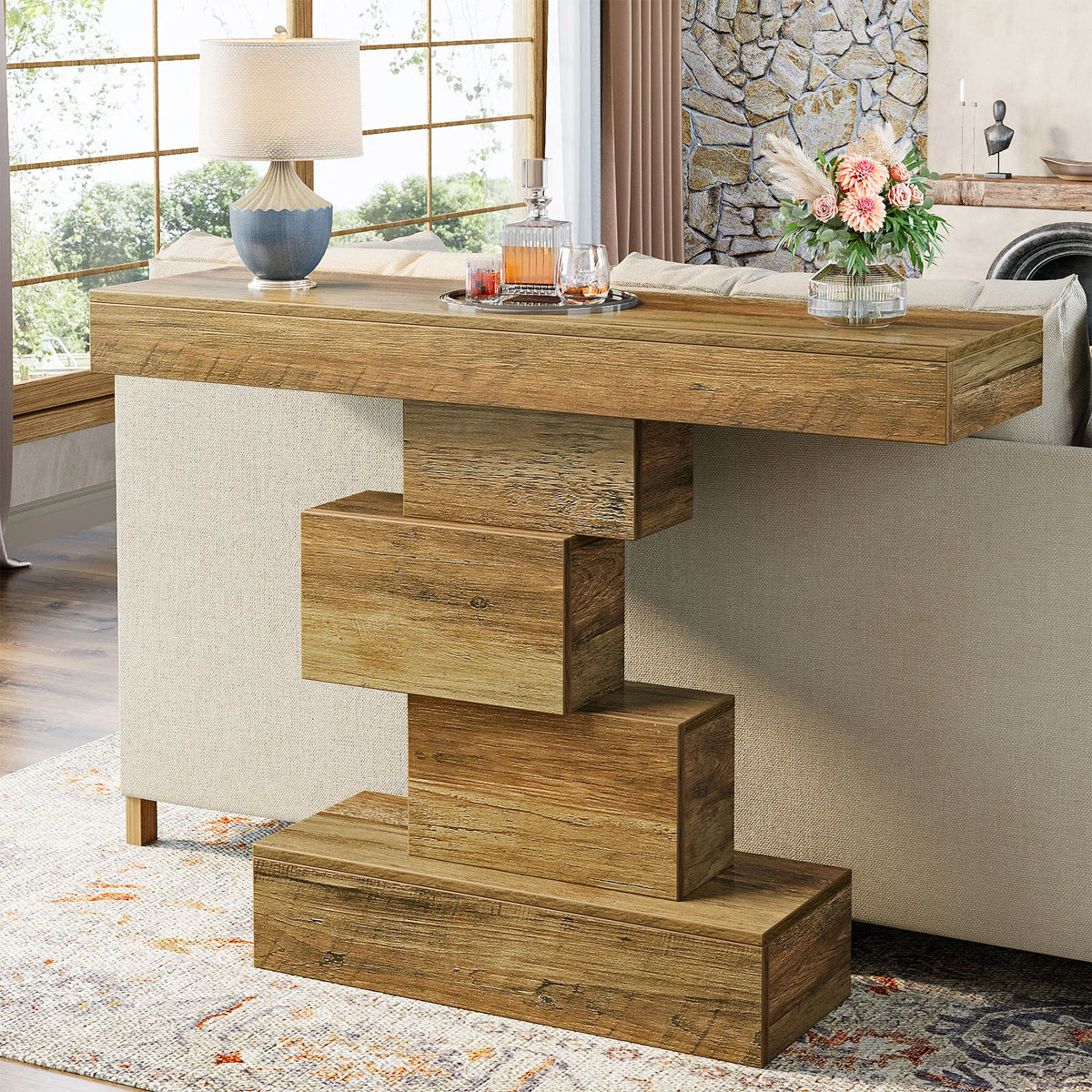 Tribesigns Farmhouse Console Table With Geometric Wooden Base