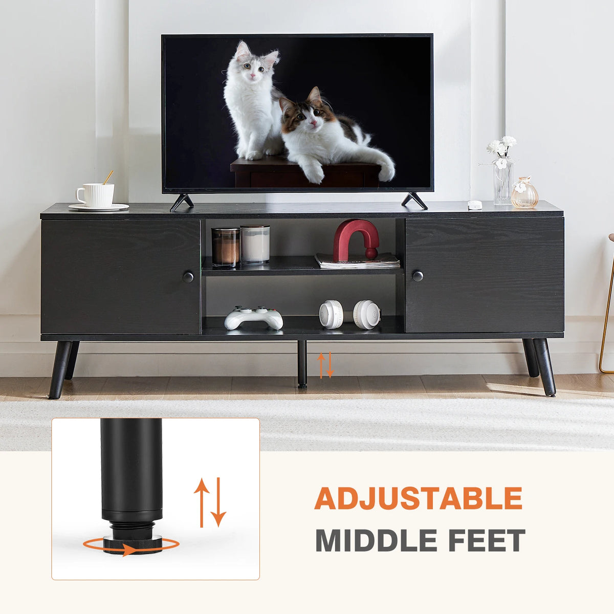 JHK Modern Wooden Fireplace TV Stand With Storage Compartments