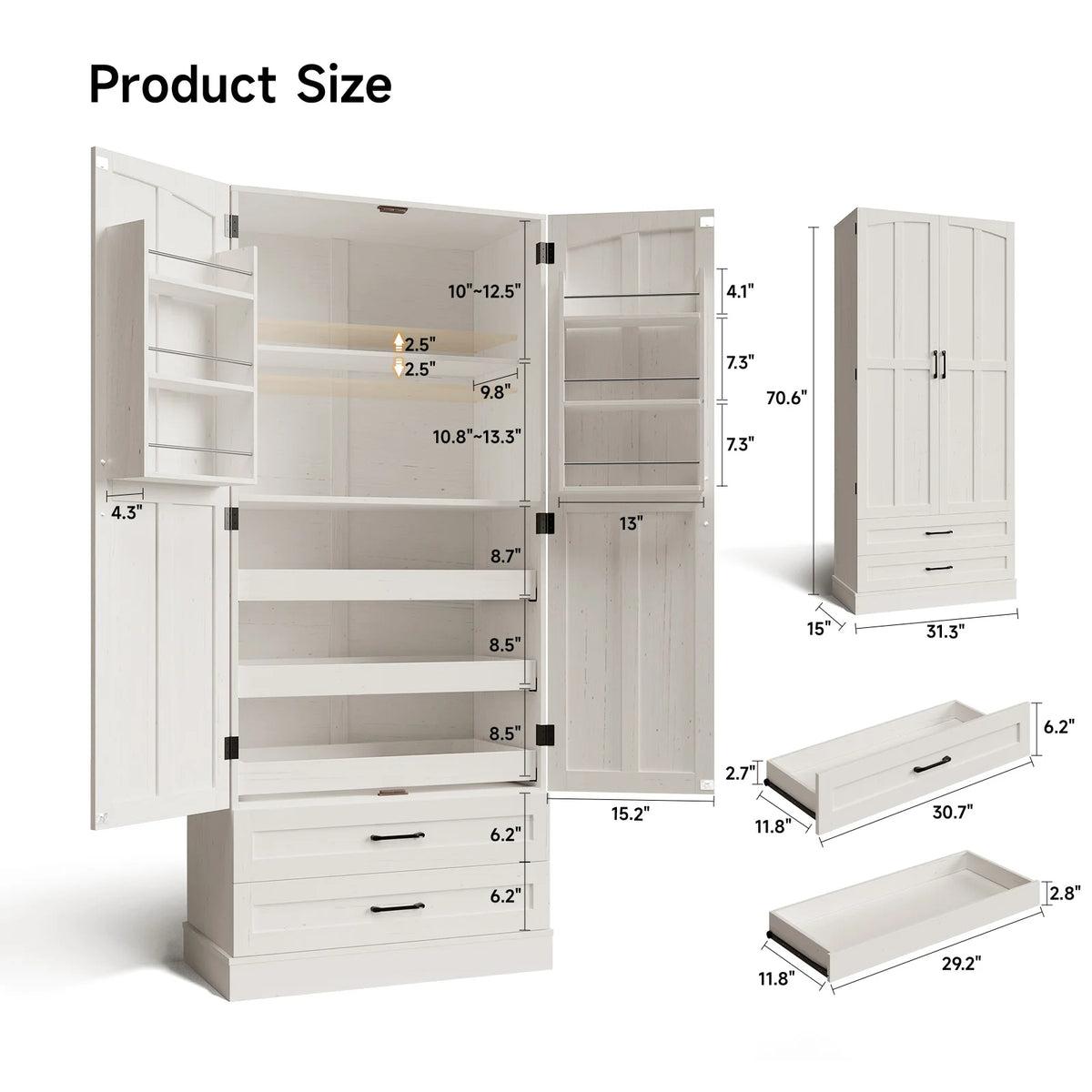 Onbrill Freestanding Kitchen Pantry Cabinet With Durable Wooden Shelves