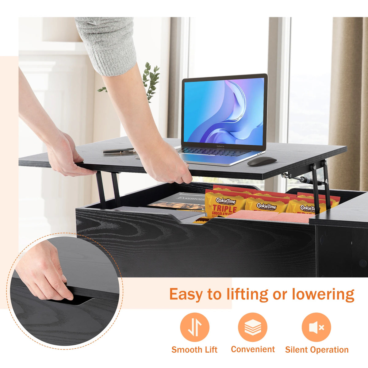 JHK Adjustable Lift Top Wooden Coffee Table And Storage Shelf