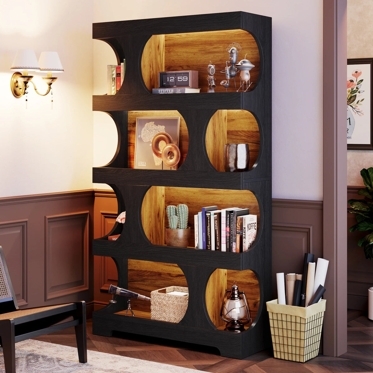 Tribesigns Four Tier S Shaped Wooden Freestanding Bookcase
