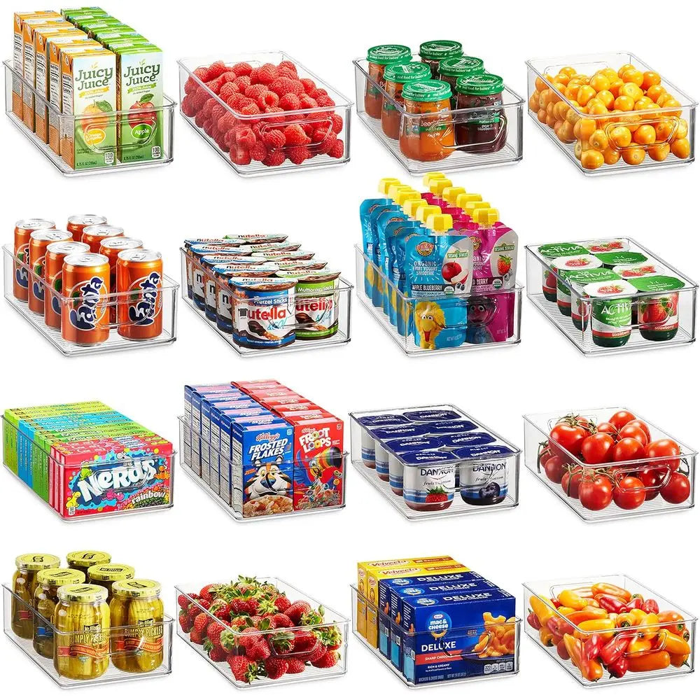 Stackable Plastic Refrigerator Organizer Bins For Kitchen Pantry Storage