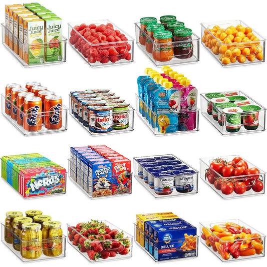 Stackable Plastic Refrigerator Organizer Bins For Kitchen Pantry Storage