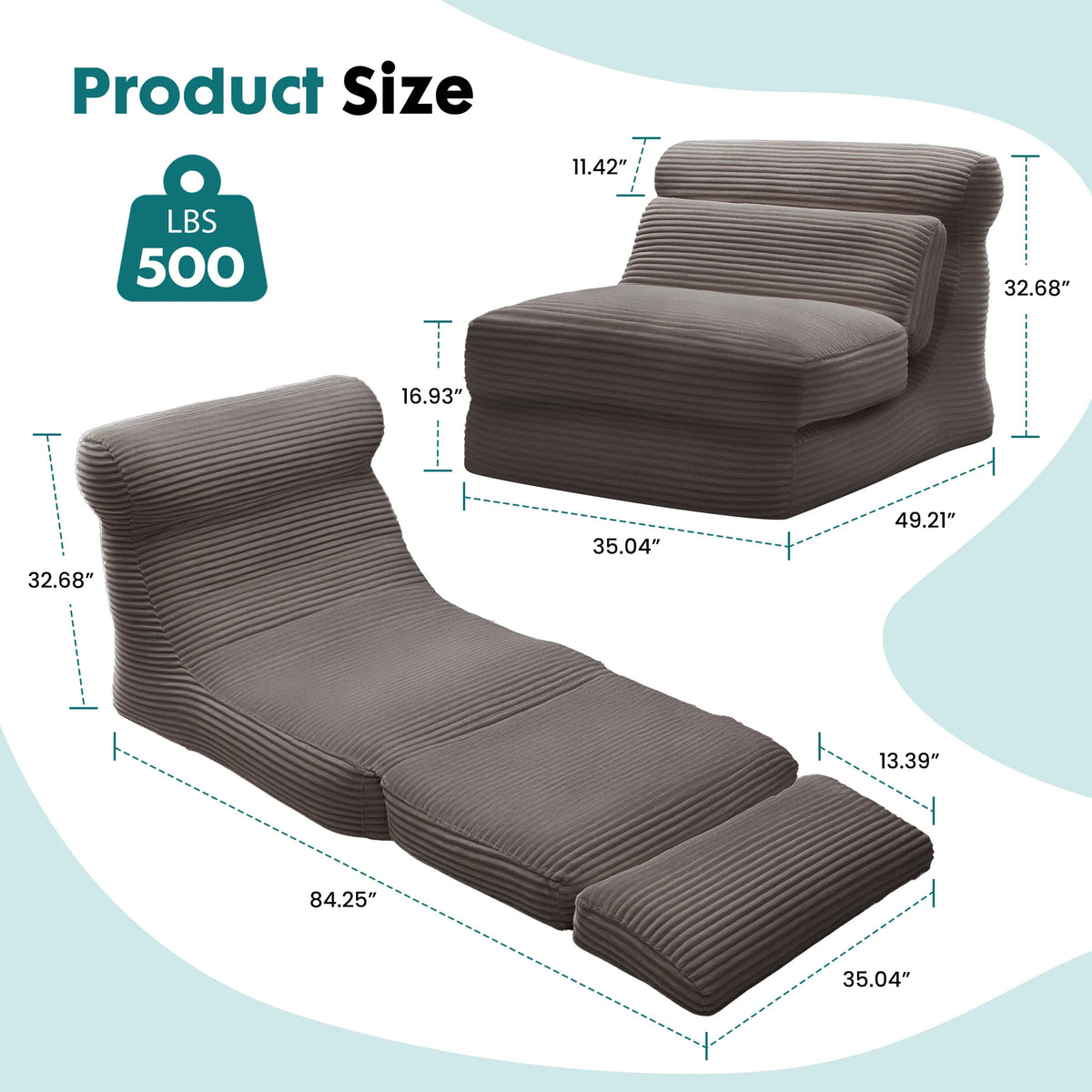 JHK Ergonomic Folding Sofa Bed Modern With Lumbar Support