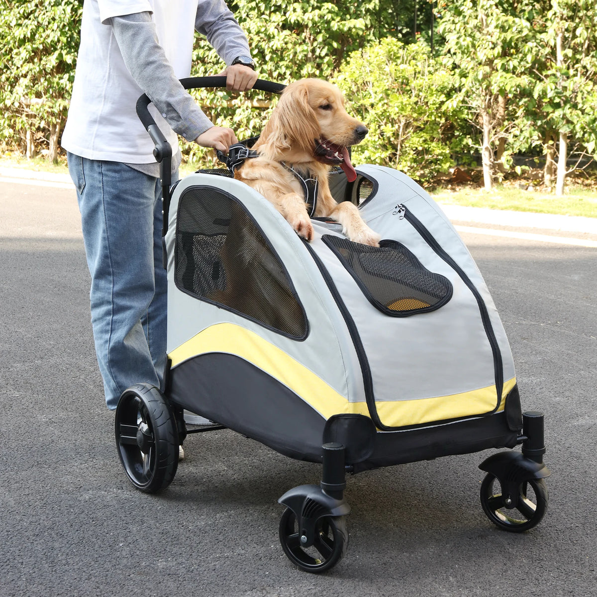 Bingopaw Foldable Four Wheel Large Dog Pet Stroller Carrier