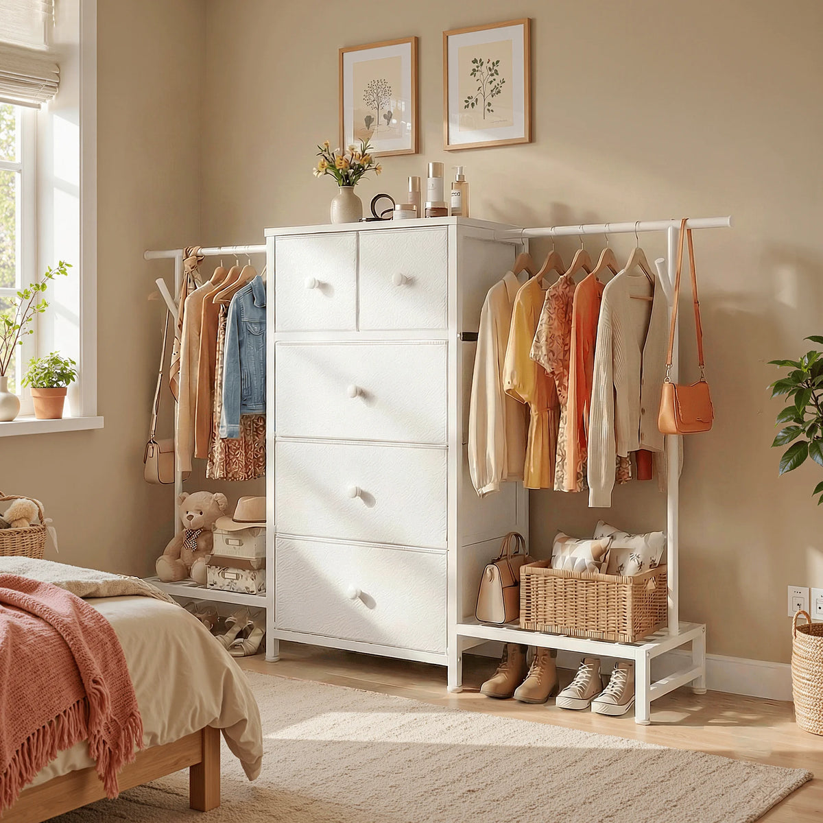 EnHomee 3In1 Fabric Dresser With Integrated Shoe Rack