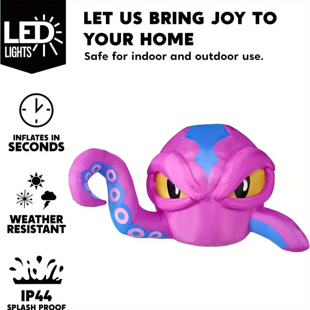 Halloween Inflatable Purple Octopus Window Breakout Decor With LED Lights