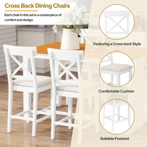 Farmhouse Solid Wood Dining Table With Cushioned Chairs And Shelves