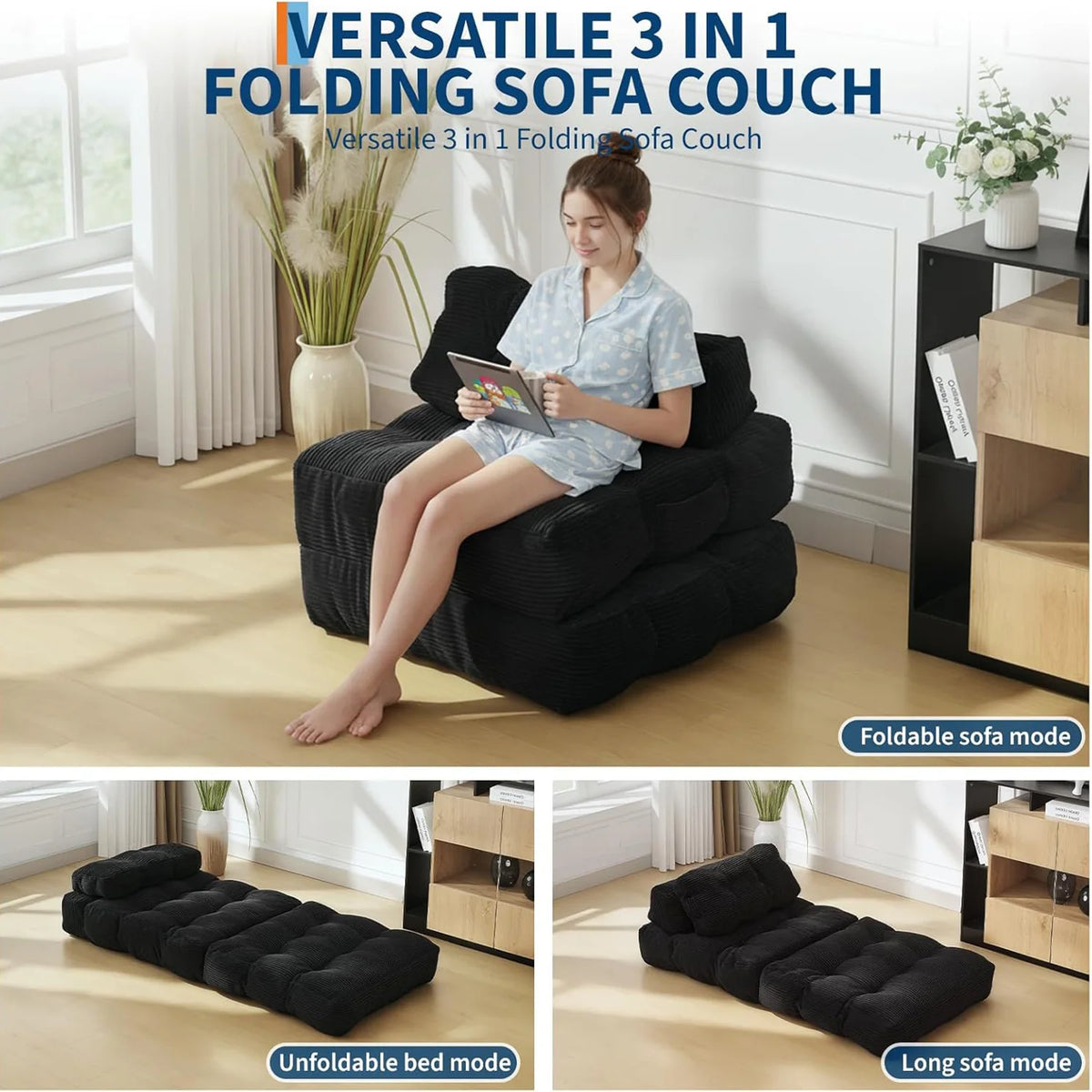 HiMISS Folding Convertible Sofa Bed With Pillow And Side Pocket
