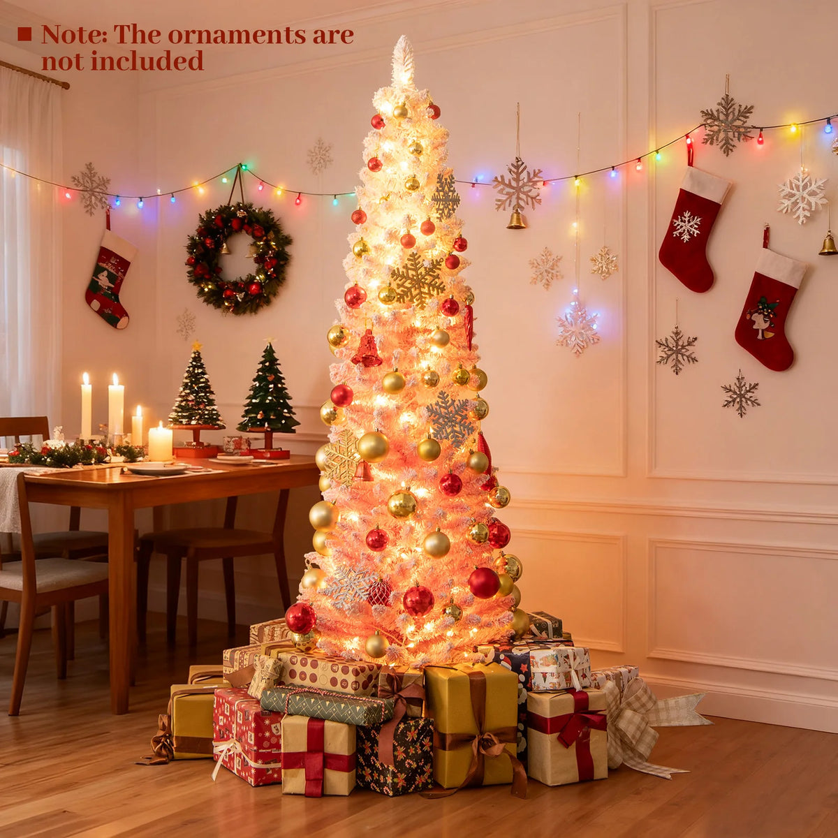 LIFEZEAL Pre-Lit Snow Flocked Artificial Christmas Tree With PVC Branches