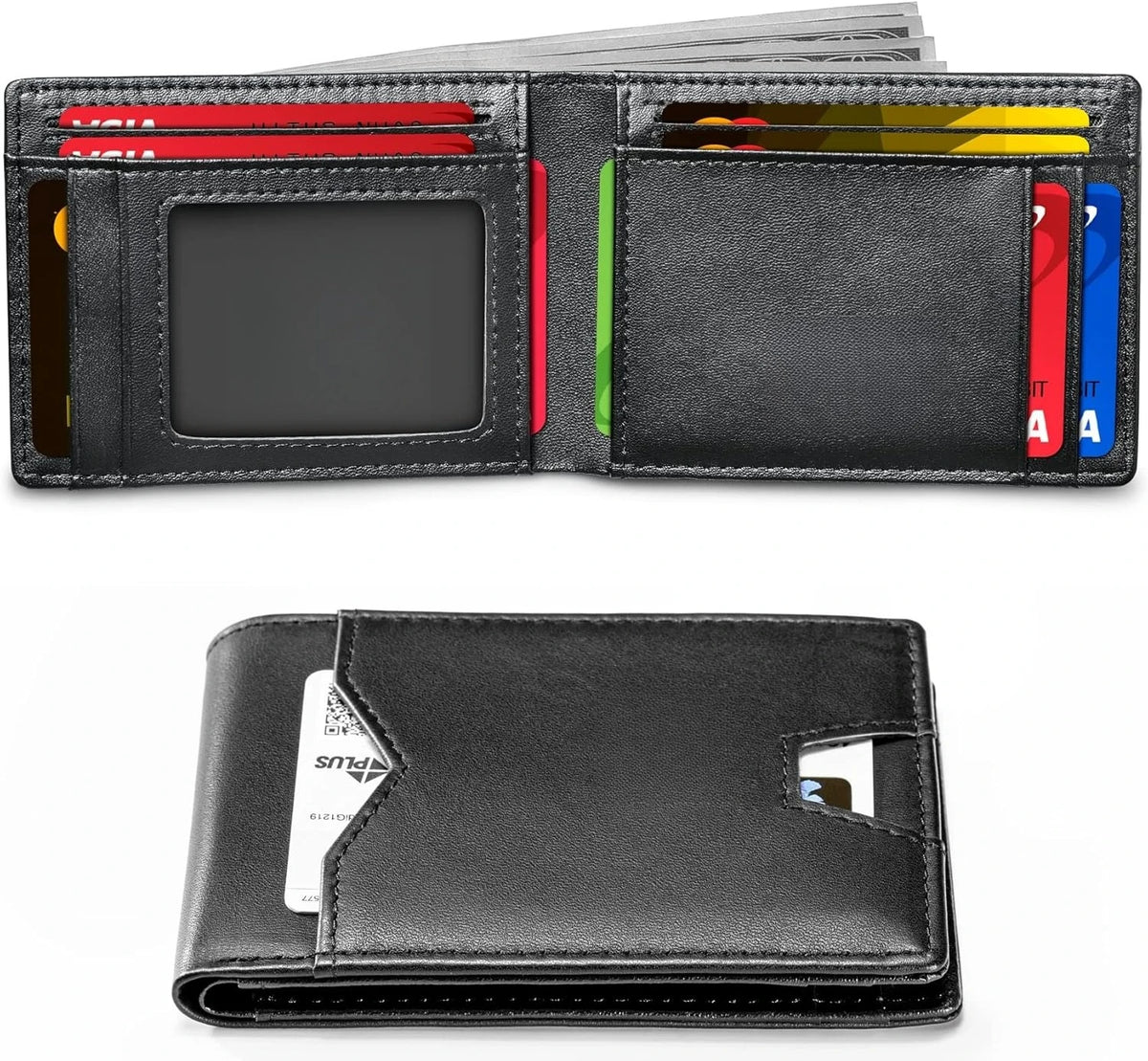 Slim Rfid Blocking Leather Bifold Wallet With Credit Card Organization