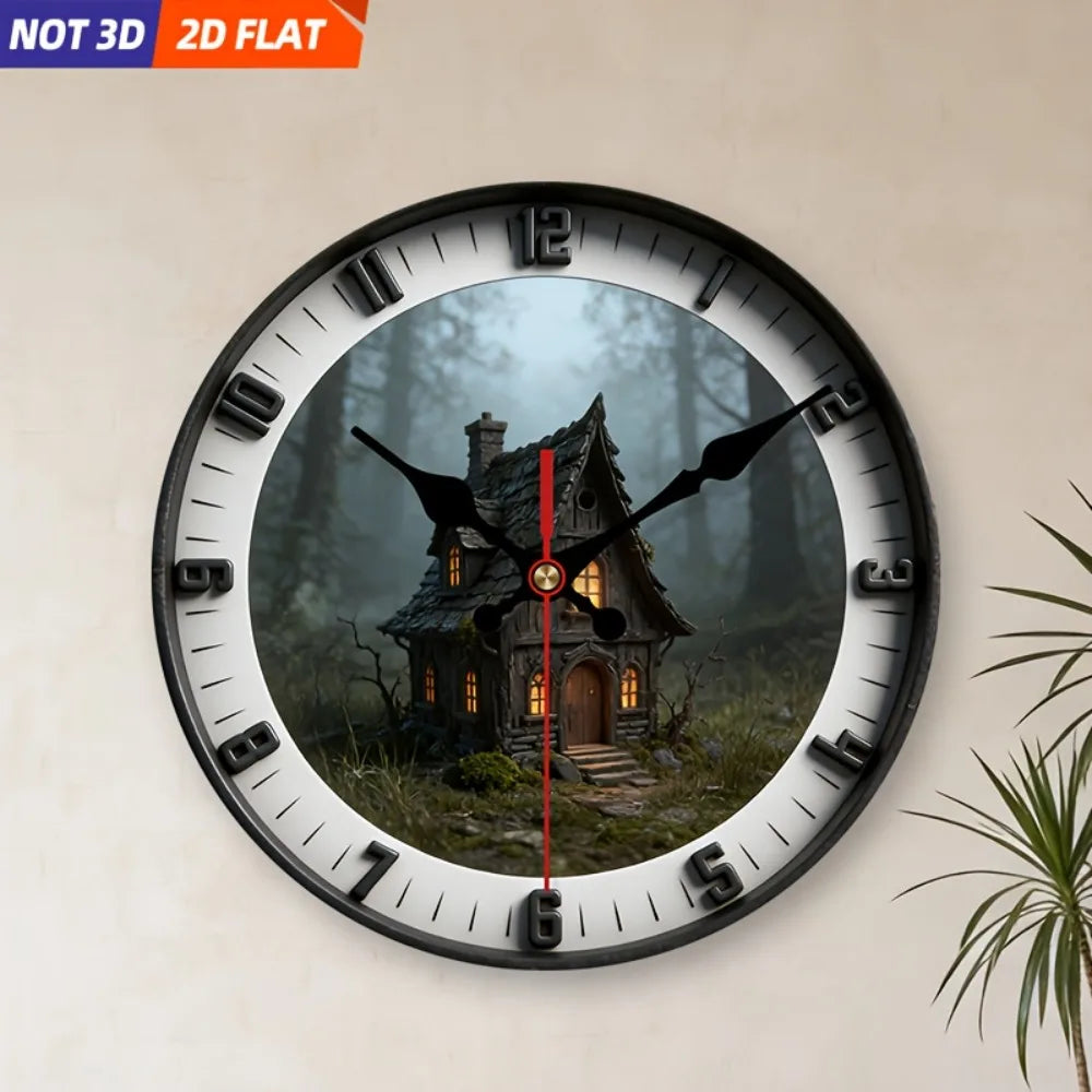 XMSJ Wooden Silent Wall Clock Featuring Forest Cabin Decor