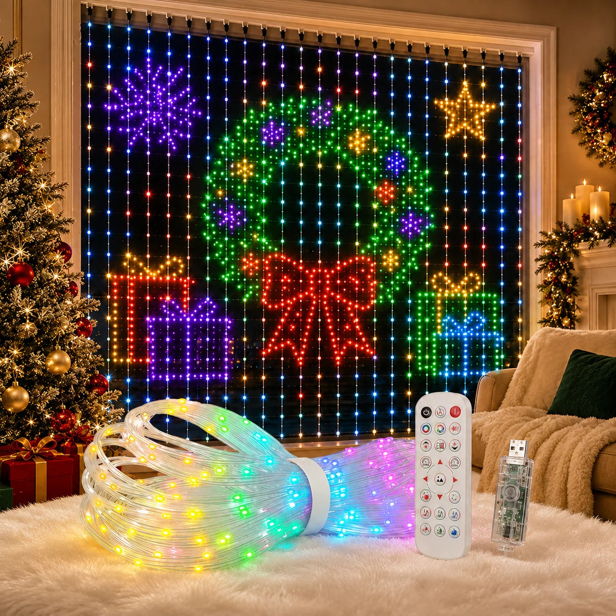 GCTECHING Smart RGBIC LED Curtain Lights With App Music Sync