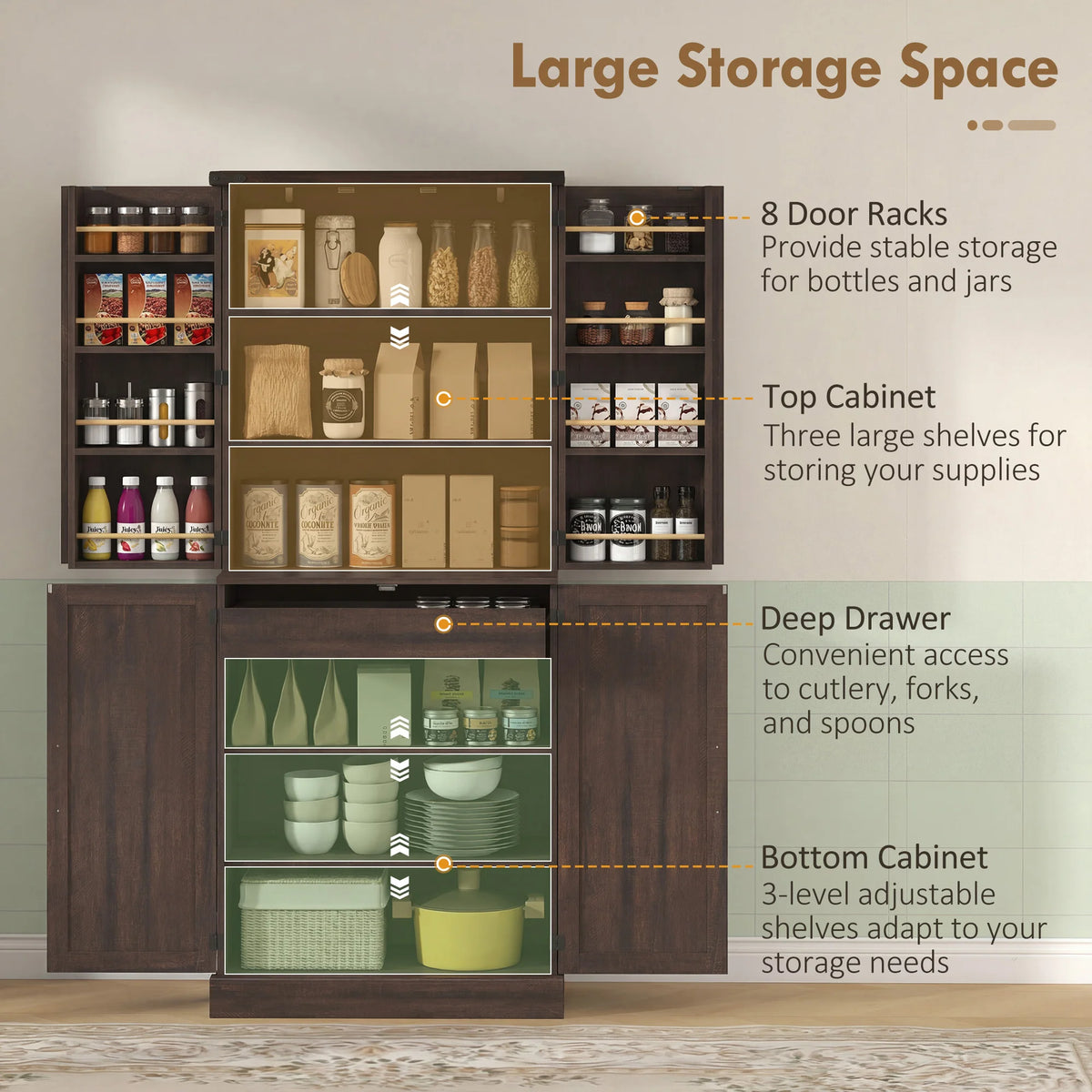 Homcom Modern Kitchen Pantry Cabinet With Shelves And Drawer