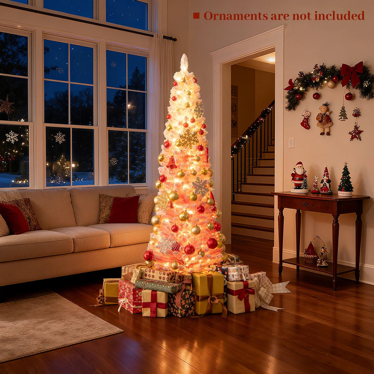 LIFEZEAL Pre-Lit Snow Flocked Artificial Christmas Tree With PVC Branches