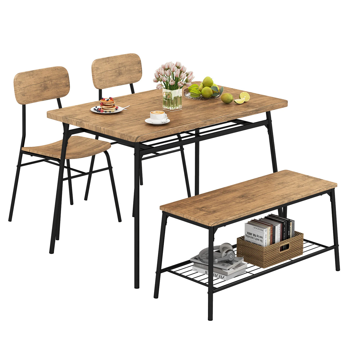 Homasis Four Piece Dining Table Set With Bench And Chairs