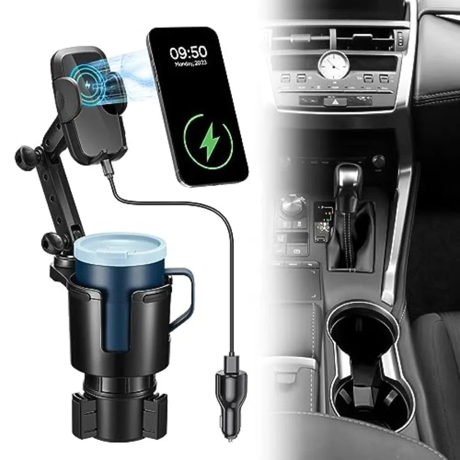 15W Wireless Car Cup Holder Phone Charger With Auto Clamping