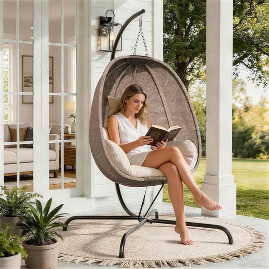 Sturdy Textilene Egg Chair With Stand For Indoor Outdoor Patio