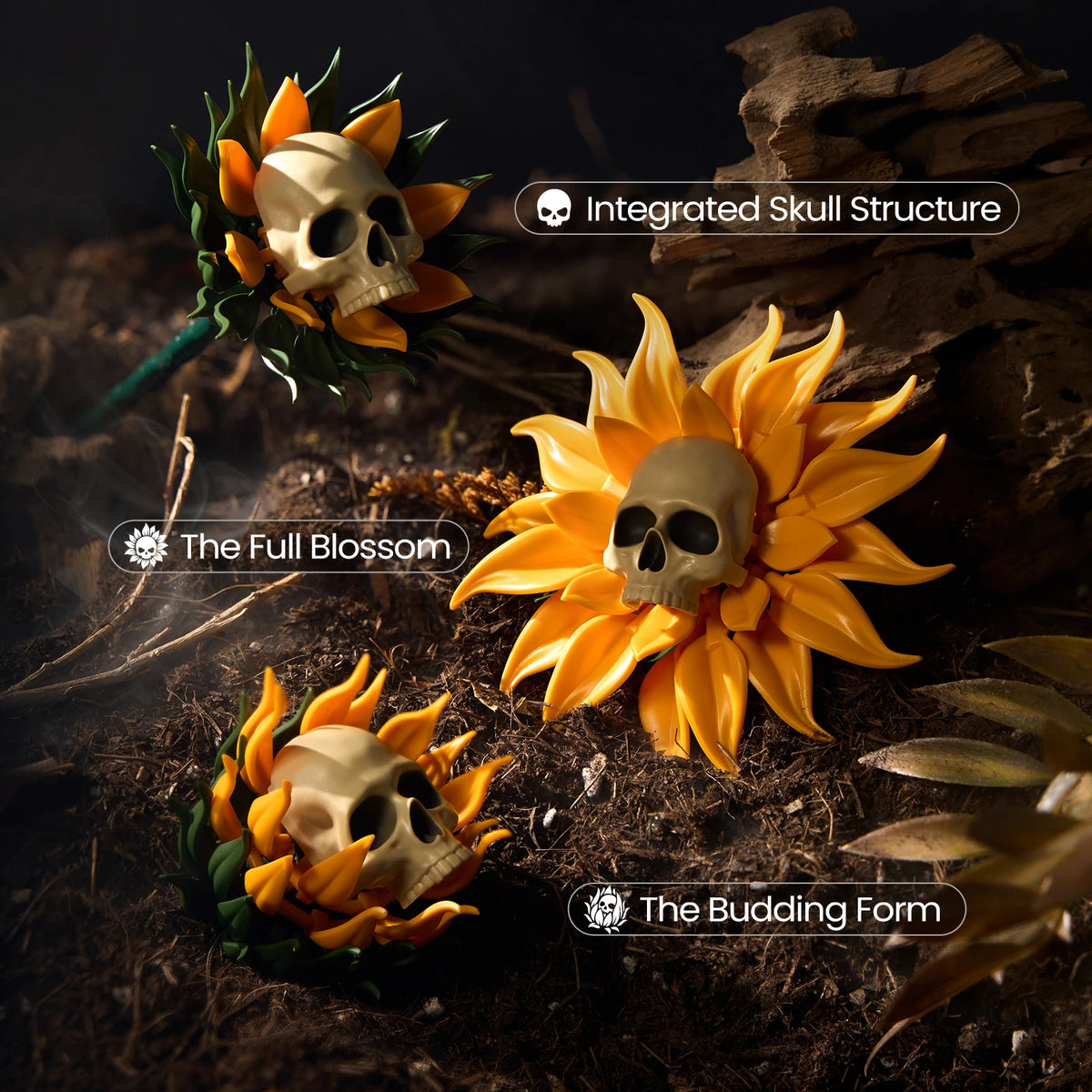 SupreOwls Skull Sunflower Building Blocks Halloween Decor Set