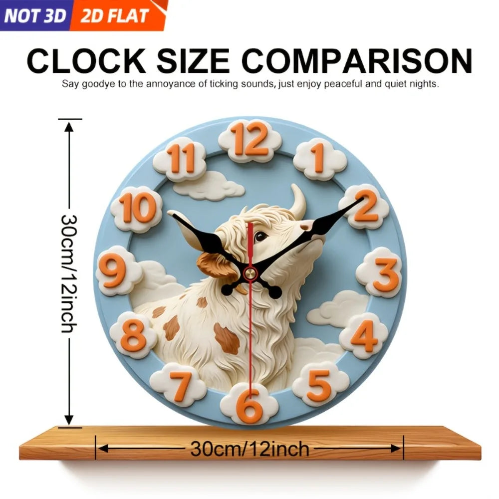 XMSJ Silent Cow Cloud Wooden Wall Clock Creative Bedroom Decor