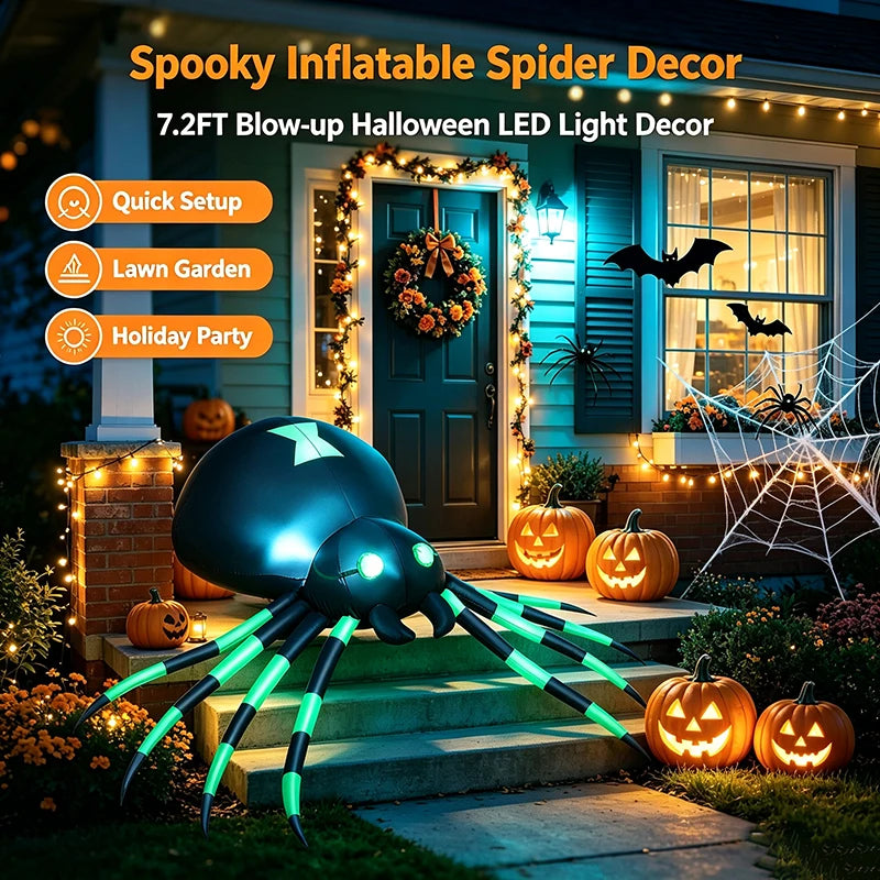Glowing LED Inflatable Spider Halloween Yard Decor With Blower